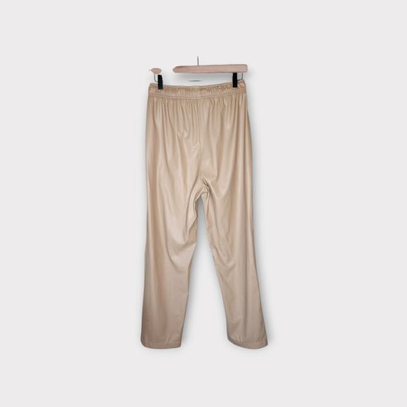 Intermix Womens Kiston Faux Leather Drawstring Cropped Pants Tan 6 Sleek Neutral - Picture 6 of 7